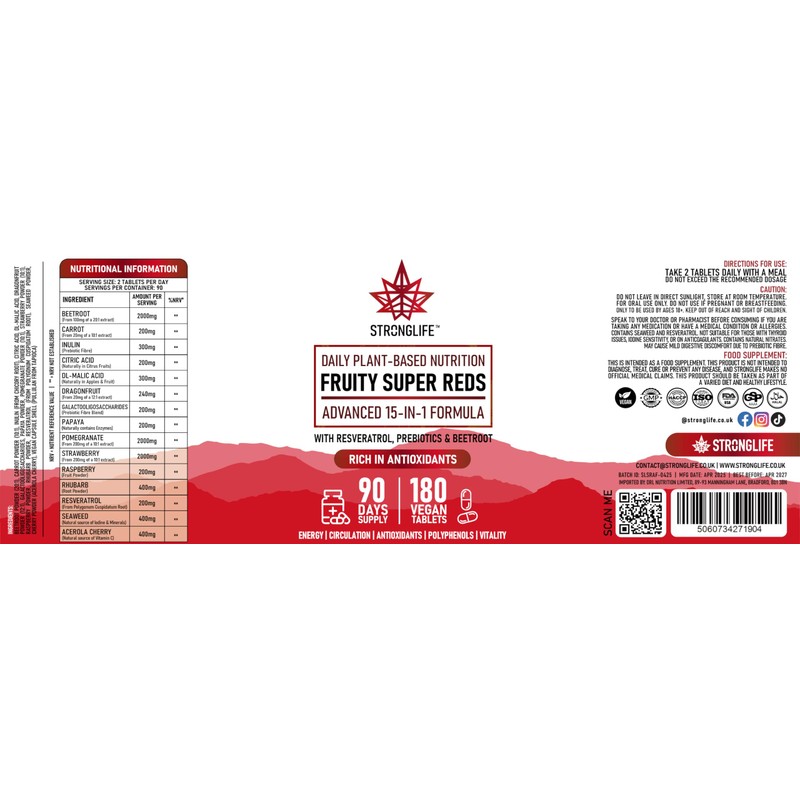Super Reds Supplement Tablets – 9300mg per Serving – 180
