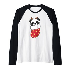 Cute Pandas In Christmas Stockings For Christmas Raglan Baseball Tee