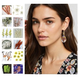 Dried Flower Teardrop Handmade Natural Dry Pressed Real Flower Drop Earrings (D)