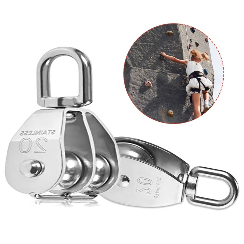 2 Pieces M20 Pulley Block, 304 Stainless Steel Pulley Roller,