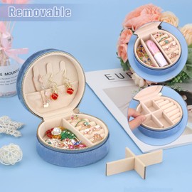 Casiwaft Small Travel Jewellery Box Velvet Small Jewellery Box Organiser for Girls Women Mini Jewellery Organiser Storage for Rings Earrings Necklace Bracelets Blue