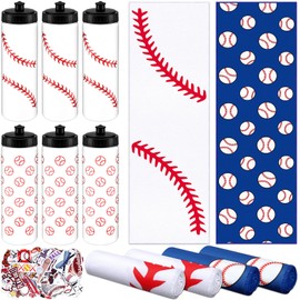 FuWeave 24 Pcs Baseball Water Bottle Baseball Cooling Towel Set with 50 Sticker Sports Party Favors Include 6 Reusable Sports Squeeze Water Bottle 6 Ice Towel Breathable Fast Drying for Team Gifts