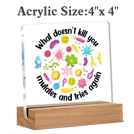 Biology Gifts for Women Men, Microbiology Gifts, Funny Science Gifts, Science Biology Teacher Gift Home Office Desk Decor Signs Plaques 4 x 4 Inches