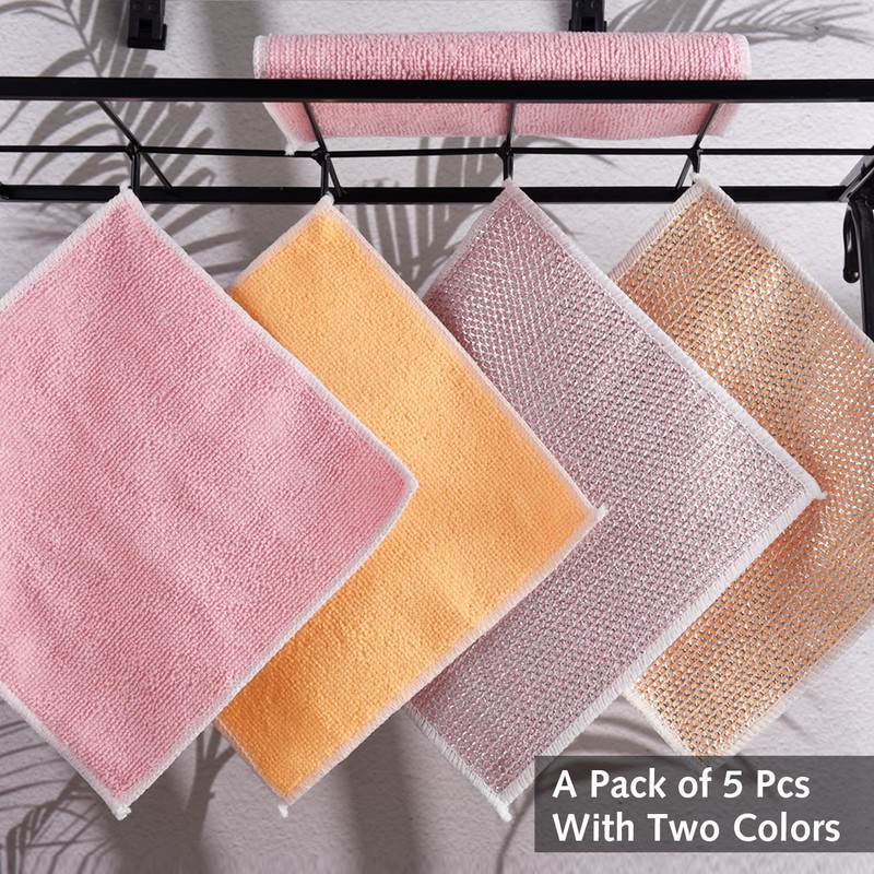 5 Pcs Non-Scratch Wire Dishcloth Multipurpose Wire Dishwashing Rag for