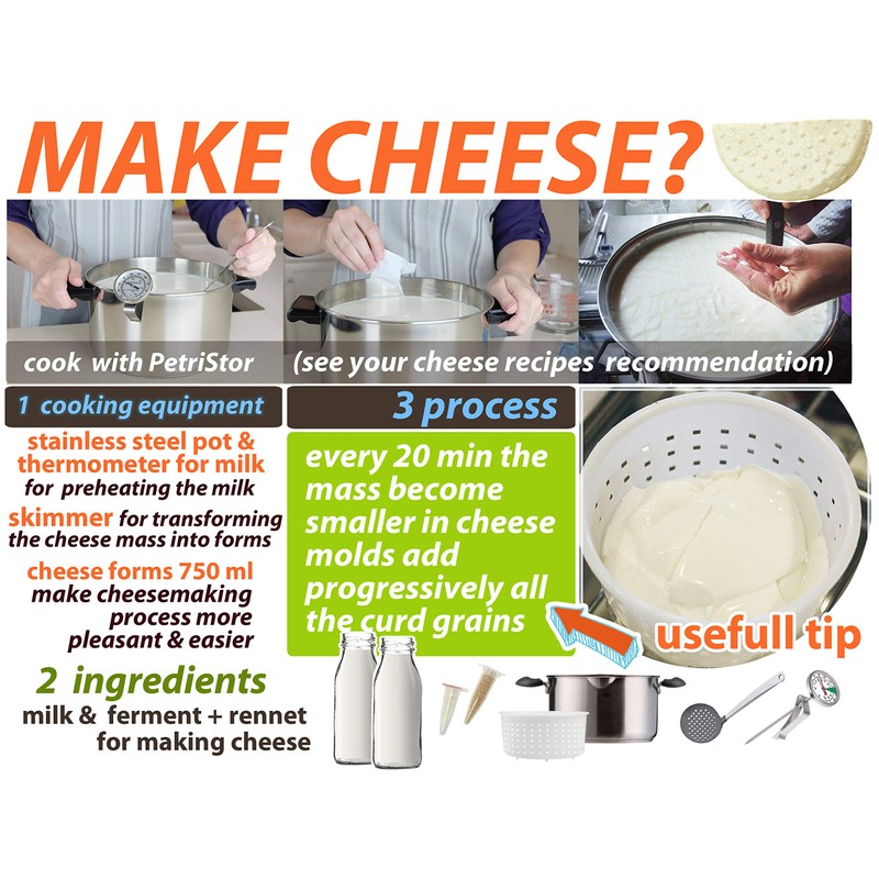 PetriStor 5 pcs Soft Cheese Mold for Cheese Making 0.8QT
