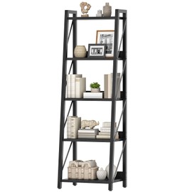 HOOBRO Ladder Shelf, 5-Tier Bookshelf, Corner Bookcase, Freestanding Storage Shelf Display Organizer, for Living Room, Bedroom, Home Office, Kitchen, Black BB305CJ01