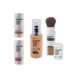 Seasons love your skin Kit Multi Stick con Color FPS 50 Rojo - Bronzer + Bloqueador tono medio 45 g y Bloqueador en polvo tono medio 6g