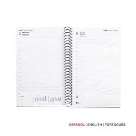 Miquelrius - 2025 Diary, Yearly Diary 117 x 182 mm, Day Page Agenda, Flexible Polypropylene Cover, Spiral, Paper 80 g/m², Spanish, English and Portuguese, Navy Blue