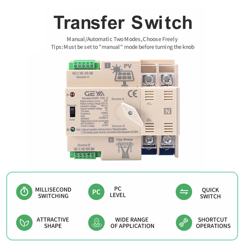 GEYA on-Grid Solar Power Automatic Transfer Switch Din Rail 4P
