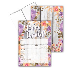 Stonehouse Collection Fill-in Party Invitations | 25 Count With Envelopes | USA Made | Wedding, Baby Shower, Rehearsal Dinner, Birthday Party (Rustic Floral)