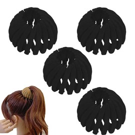 4Pcs Black Bird's Nest Ponytail Clip, Women's Hair Accessories, Hair Accessories Velvet Retractable Bun for Ponytails, Buns and Hair Cards (black)