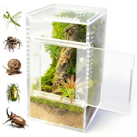 GTSEEMUU Jumping Spider Enclosure, 8 x 8 x 15 cm Acrylic Terrarium for Tarantula, Snail, Praying Mantis, Frog, and Small Reptiles (No Installation)