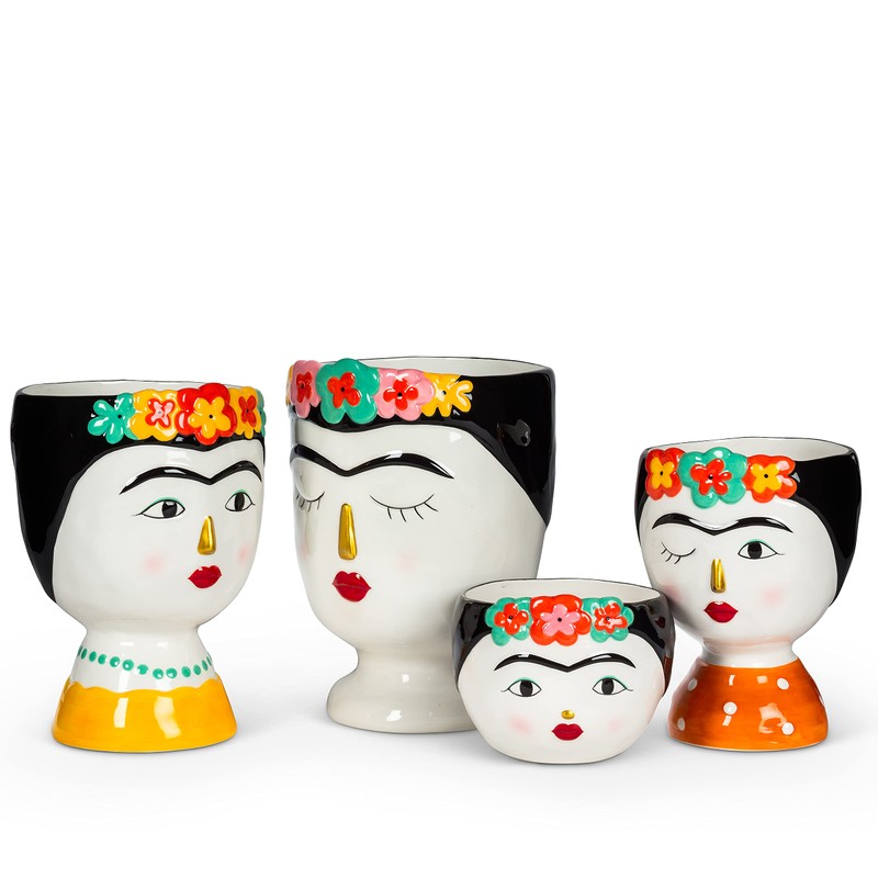 Abbott Collection Lady with Unibrow & Flowers Planter, Low (4"