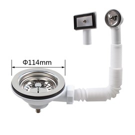 Talea 304 Stainless Steel 5.5 cm Long Screw Kitchen Sink 114 mm Bowl Type Drain Strainer with Overflow 2 Types Overflow XK186GE