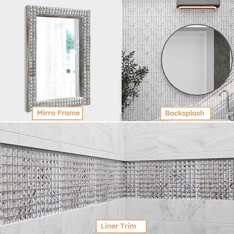 Diflart 10-Sheets Peel and Stick Mirror Glass Mosaic Tile, 3/4
