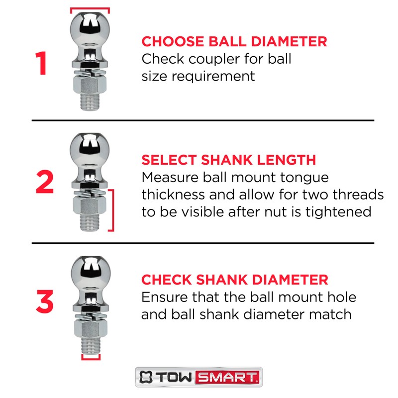 TOWSMART Class IV Chrome Trailer Hitch Ball, 12,000 lb., 2-5/16