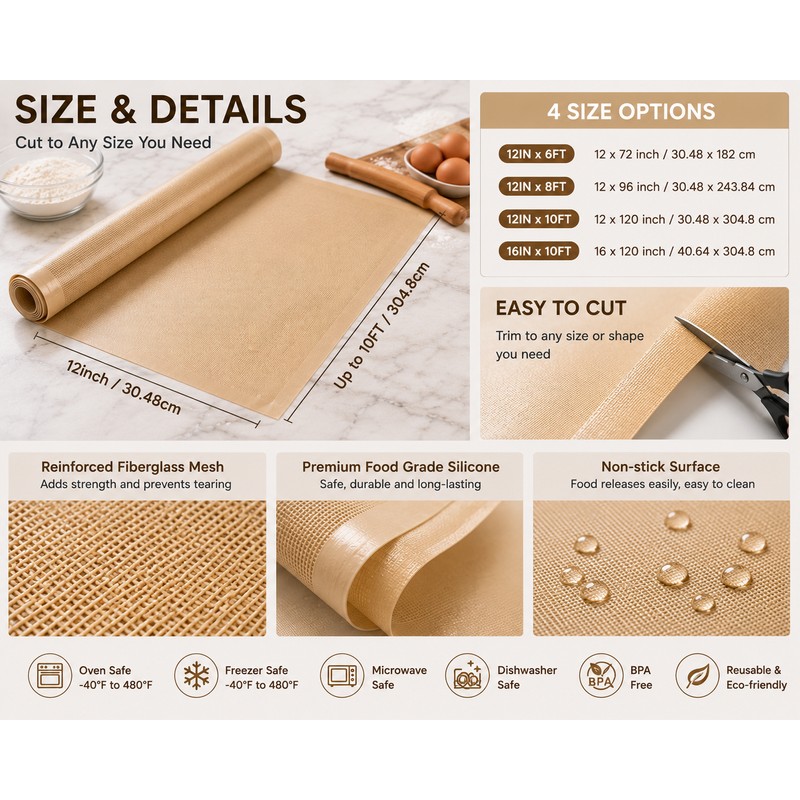 12x16 Inch White Silicone Baking Mat Non-Stick Reusable Oven Liner