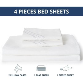 Henza.Q White Queen Sheets Set - 4 PC Hotel Luxury Bedding Extra Soft Premium Microfiber