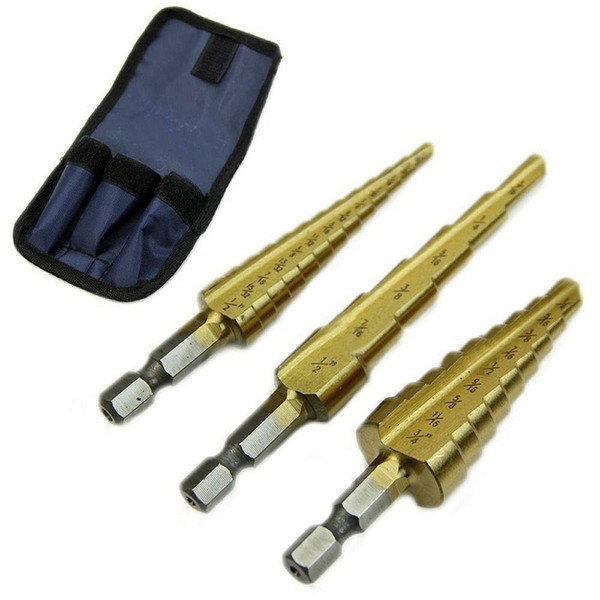 DRILAX 3pcs Quick-Change 1/4" Hex Shank Larger Titanium Coated Step