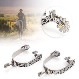2pcs Stainless Steel West Cowboy Exquisite Pattern Horse Boot Spurs Decoration with Equipment for Equestrian Competition Entertainment