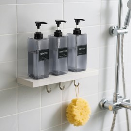 Segbeauty Spülmittelspender, 3 Stück 800ml Seifenspender Bad, Shampoo Spender aus Kunststoff, Handseifenspender mit Etiketten, Küchendeko (Grau, Quadratisch)
