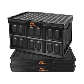 BIG RED Collapsible and Stackable Storage Baskets with Handles: Folding Storage Containers for Organizing Tools, Books, Food, Drinks, Camping & Transport - 45L (3 Pack), Black