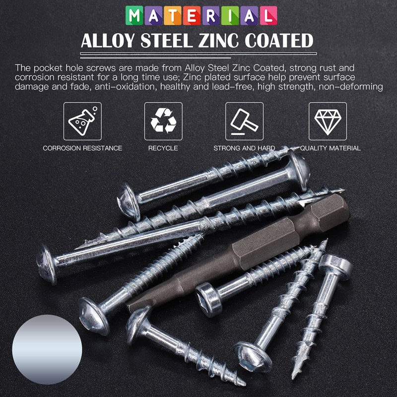 Glarks 160Pcs Pocket Hole Screw Set 8 Size Square Drive
