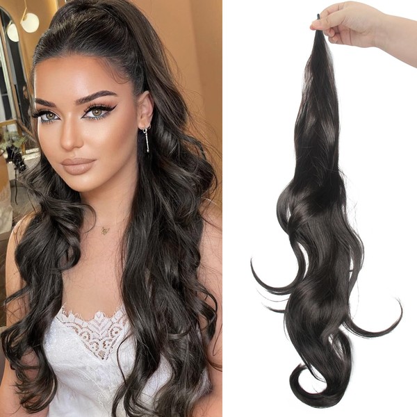 32 Inch Flexible Ponytail Extension Wrap Around Synthetic Ponytails Curly Ponytail Hairpieces