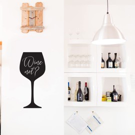 Vinyl Wall Art Decal - Wine Not? - 11.5" x 25" - Bottle Wine Glass Shape Trendy Adult Drink Funny Quote Sticker for Work Office Gift Home Birthday Party Gifts Store Decor (Black)