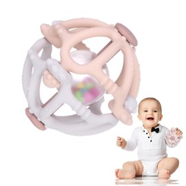 AULEGE Baby Rattle Teether Toys, Infant Sensory Montessori Teething Toys, Silicone Chew Toy with Rattles for Babies 0-3-6-12 to 18 Months, Boys Girls Baby Shower Gifts(Cream)