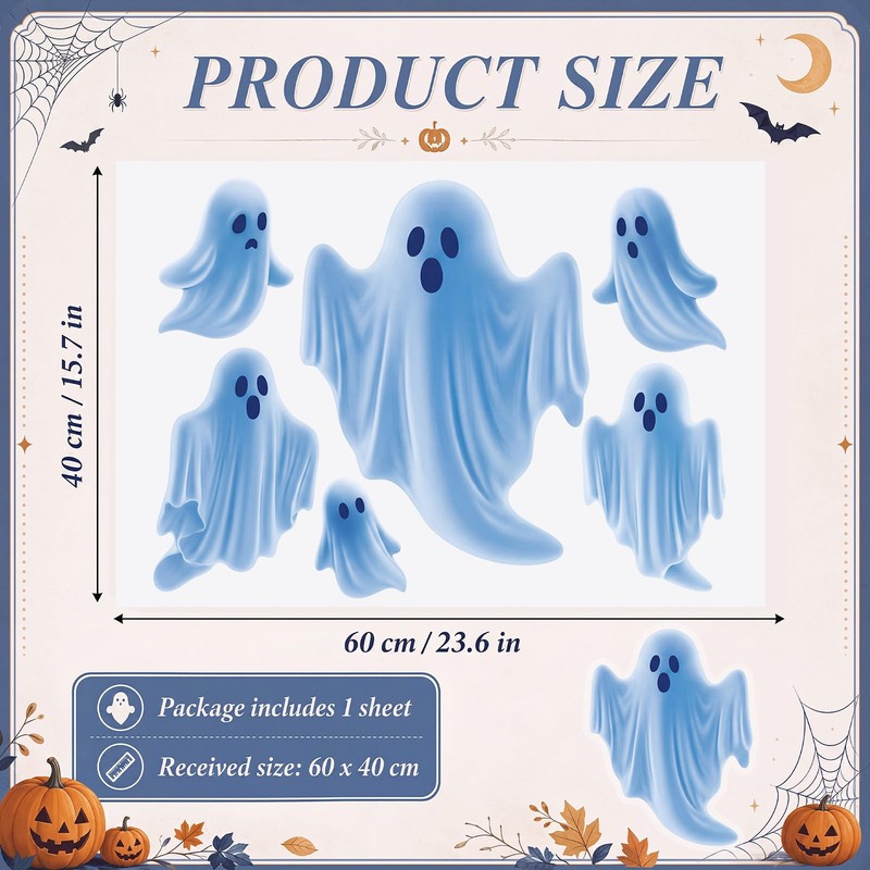 6 Pcs Halloween Ghost Window Clings Decoration for Halloween Party