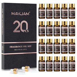 MAYJAM Fragrance Oil Gift Set, Top 20 Essential Oils Variety Pack for Diffusers for Home, Long Lasting Scented Oils for Soap Candle Making - 5ml/0.17fl.oz