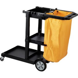 Happybuy Cleaning Cart, 3-Shelf Commercial Janitorial Trolley, 200 lbs Capacity, 25 Gallon PVC Bag, 47 x 20 x 38.6 in, Yellow & Black
