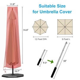 OKPOW Patio Umbrella Cover for 9ft to 12ft Outdoor Umbrellas - 420D Waterproof Garden Market Umbrella Cover Outside Parasol Covers with Zipper for Deck Pool Beach Umbrellas, Red