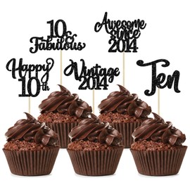30 piezas de adornos para cupcakes de feliz décimo cumpleaños con purpurina, diez púas de cupcakes clásico 2014, vítores a 10 fabulosas decoraciones para tartas para décimo cumpleaños, boda,