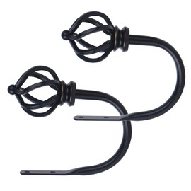 KAMANINA Decorative Curtain Drapery Holdbacks for Wall, Black Curtain Tiebacks Holders with Screws Wall Mounted for Drapes Window Home Decoration, Twisted Cage Finials, 1 Pair/2 Pack, Small