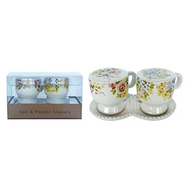 Transpac Dolomite Teacup Salt & Pepper Shakers Set In Package