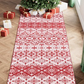 WondRg Christmas Runner Rug 2x6 Red Snowflake Holiday Decorative Area Rug Hallway Kitchen Washable Non Slip Soft Low Pile Long Carpet for Living Room Bedroom Entryway Entrance Dining Room