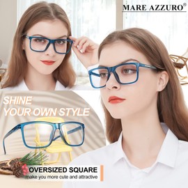 MARE AZZURO Oversized Reading Glasses 1.25+ Women Large Head Readers 1.00 1.25 1.50 1.75 2.00 2.25 2.50 2.75 3.00 3.50 4.00 5.00 6.00 (Blue, 125)