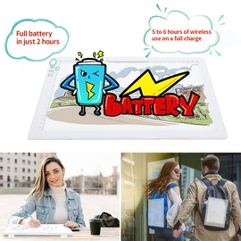 A4 Light Board for Diamond Painting, Rechargeable Tracing Light Box with Top Clip, Stepless Dimmable 6 Levels Brightness Light Pad, Battery Powered Portable Light Pad for Weeding Vinyl Tracing (White)