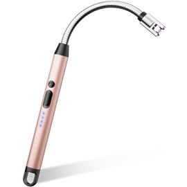 VEHHE Long Lighters Rechargeable with Safety Switch, USB C Lighter with 360° Flexible Neck, Windproof Flameless Plasma Arc Lighter with Led Battery Display for Fireworks BBQ Camping (Rose Gold)
