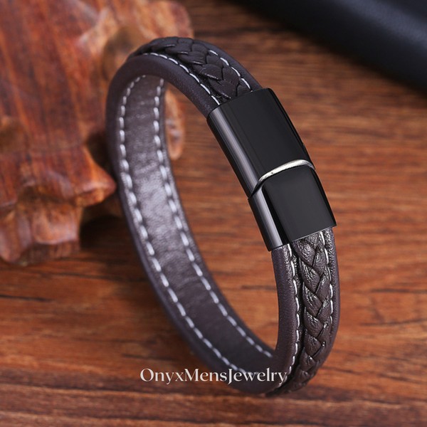 Minimalist Leather Bracelet for Men • Men's Simple Leather Bracelet • Handmade Leather Bracelet for Men • Gift Bracelet with Magnetic Clasp