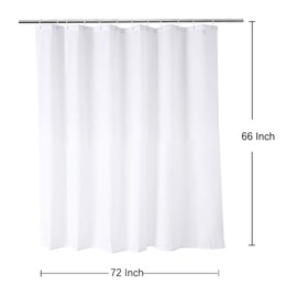 WellColor Short Shower Curtain Liner 72 x 66 Inch, White Water Repellent Weighted Fabric Shower Liner for Bathroom Hotel Spa, Odorless, Washable, 66 inch