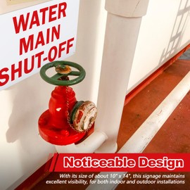 Blushtier 4 Pcs Water Main Shut Off Sign 10" x 14" Plastic Water Sign, Use Indoor Outdoor, Safety Security Caution Warning Notice