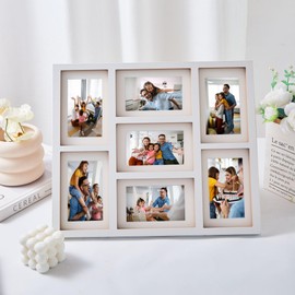 Benhurb Picture Frames Collage Wall Decor, Family Photo Collage Frame Multiple Pictures for Tabletop and Wall Mounting, Displays Seven 4x6 Photos, Multi Picture Frame for Landscape, Portrait(White)