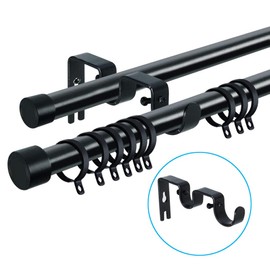 TLBTEK 3-Pack Black Wall Mount Curtain Rod Brackets, Adjustable Heavy Duty Drapery Holders for Window, Bedroom