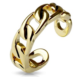 Bungsa Zehring Chain Links Gold Silver Brass for Women (Toe Ring Foot Ring Toe Ring Nail Ring Bendable Adjustable), Brass, No Gemstone