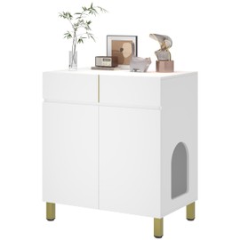 Amunrbrek Large Litter Box Enclosure with Storage Drawer - Extra Tall White Wooden Cabinet to Hide XL Litter Boxes for Big Cats