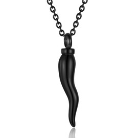 Italian Horn Cremation Jewelry for Ashes Stainless Steel Pepper Cremation Urn Pendant Necklace Memorial Ashes Keepsake Jewelry, Stainless Steel, not know,