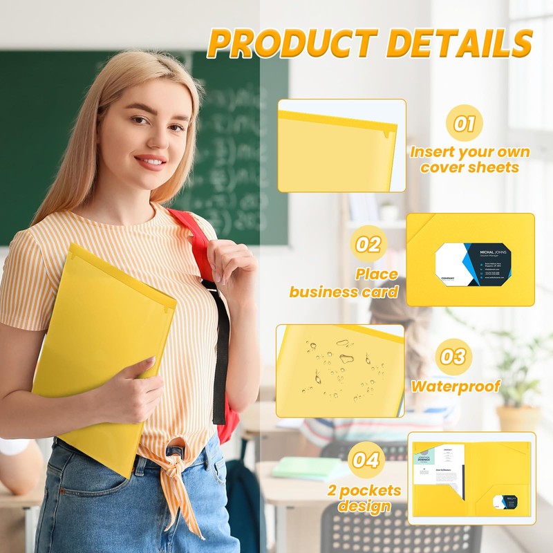 Henoyso 100 Pcs Plastic Folders with Clear Front Pockets Bulk